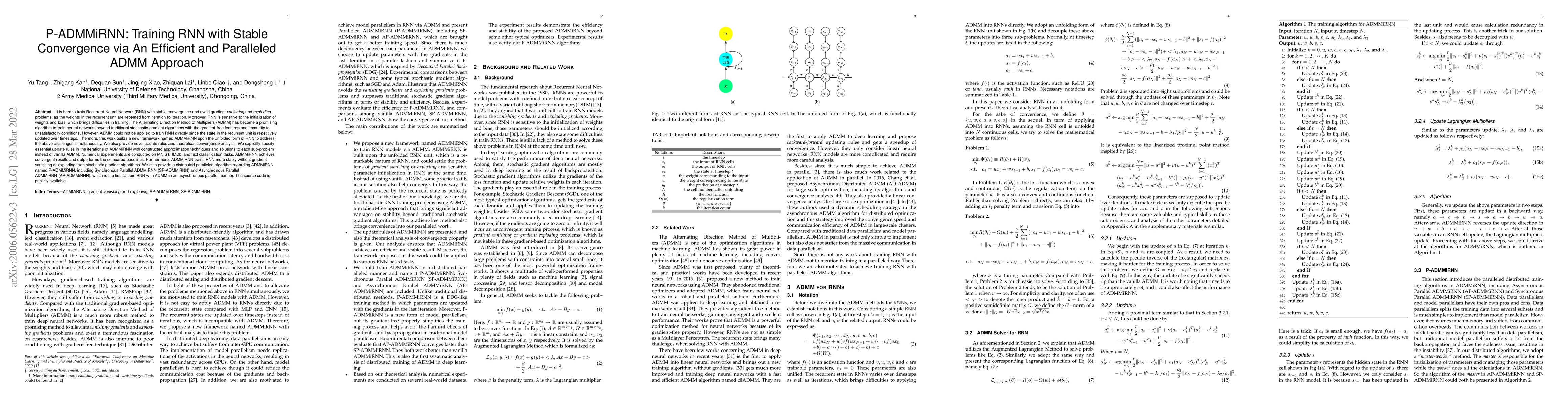 Thumbnail for P-ADMMiRNN: Training RNN with Stable Convergence via An Efficient and
  Paralleled ADMM Approach