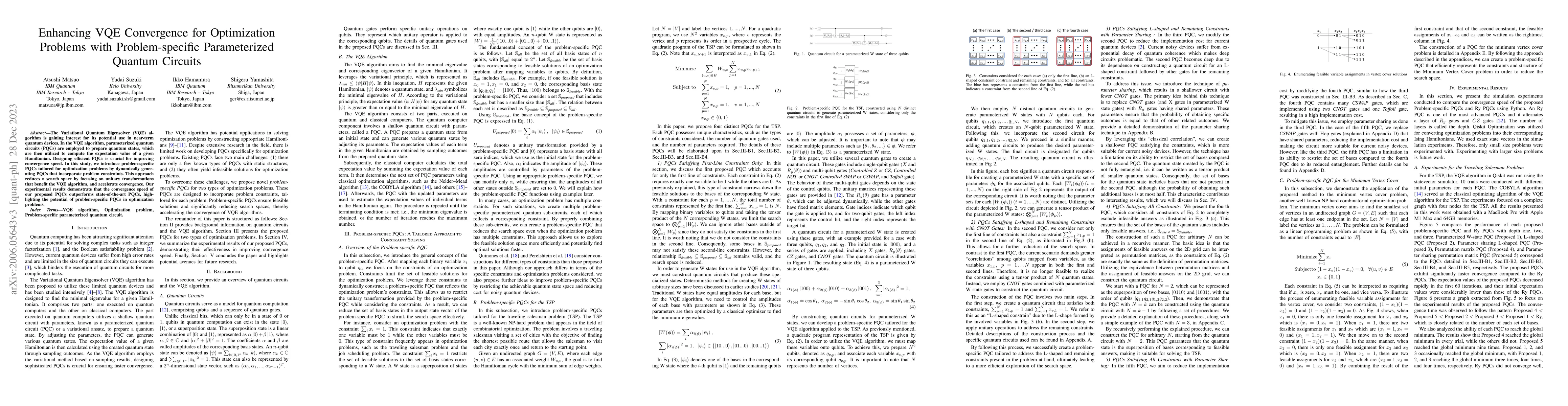 Thumbnail for Enhancing VQE Convergence for Optimization Problems with
  Problem-specific Parameterized Quantum Circuits