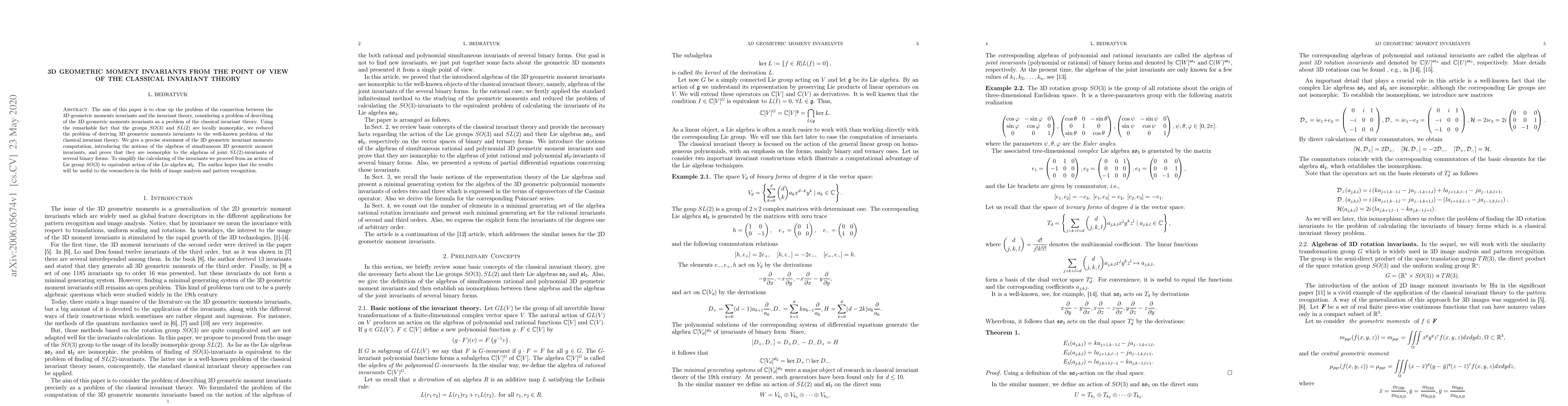 Thumbnail for 3D geometric moment invariants from the point of view of the classical
  invariant theory