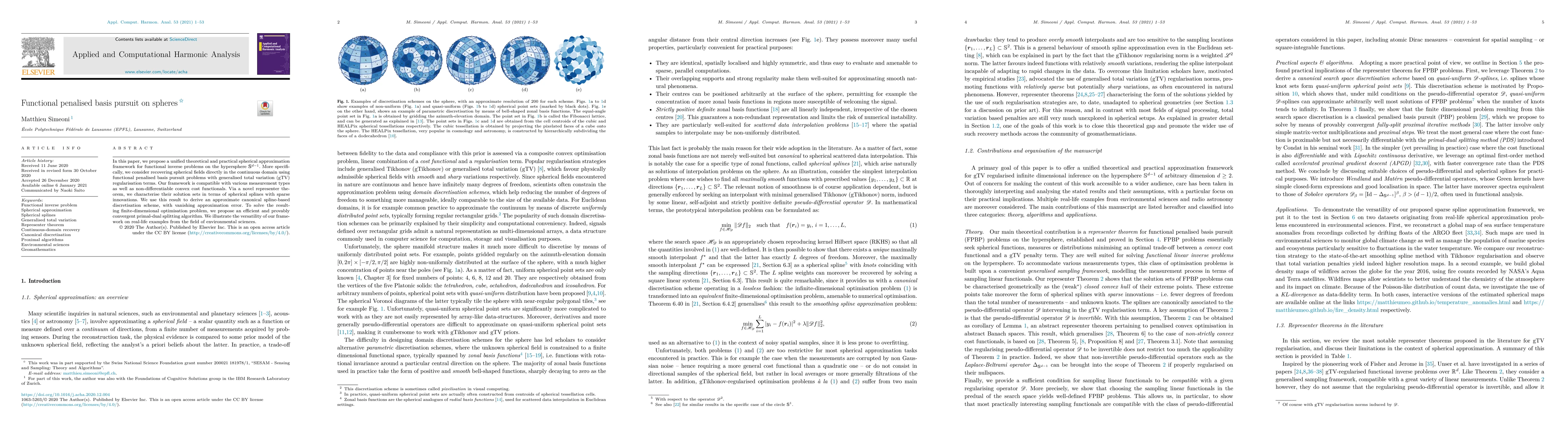 Thumbnail for Functional Penalised Basis Pursuit on Spheres