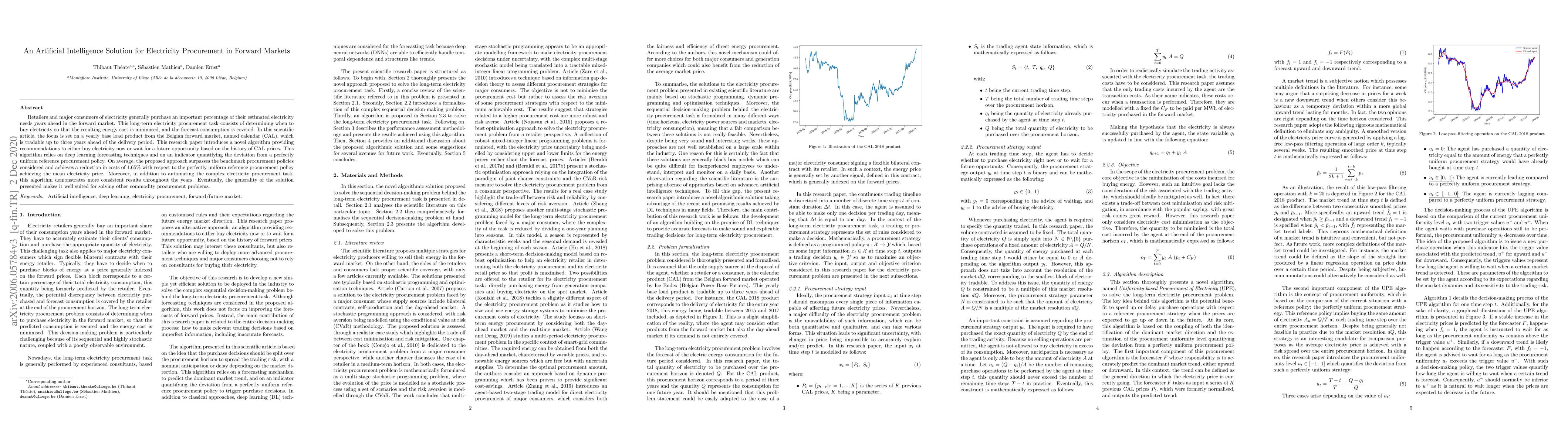 Thumbnail for An Artificial Intelligence Solution for Electricity Procurement in
  Forward Markets