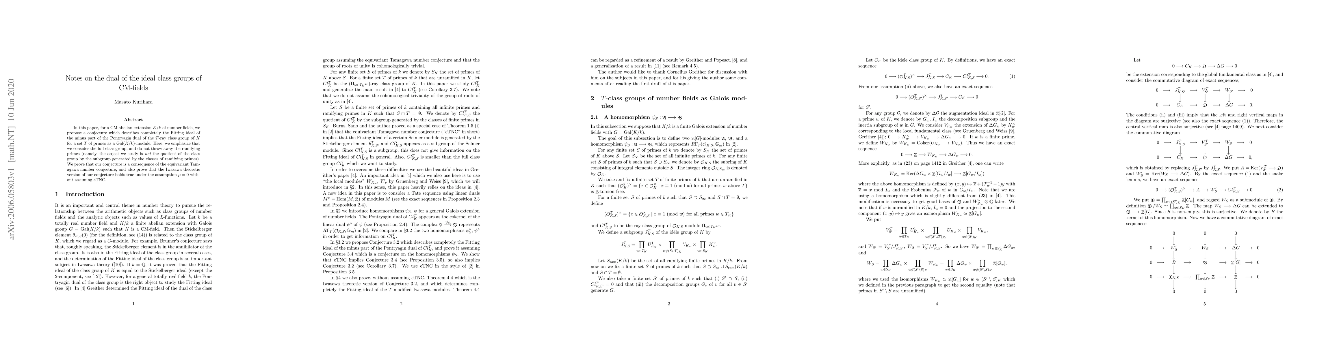 Thumbnail for Notes on the dual of the ideal class groups of CM-fields