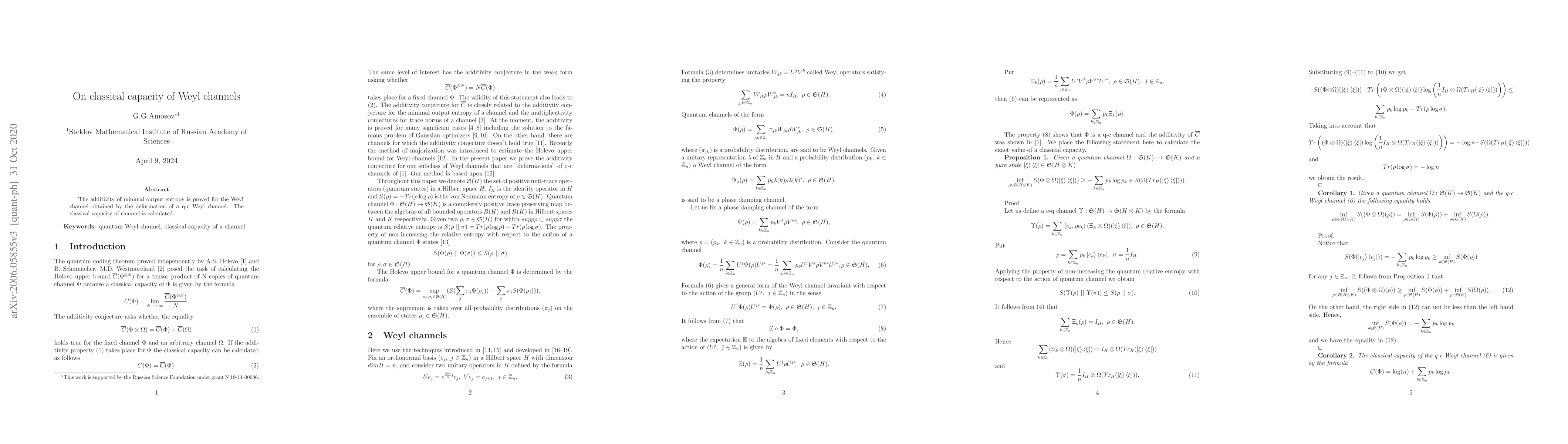 Thumbnail for On classical capacity of Weyl channels