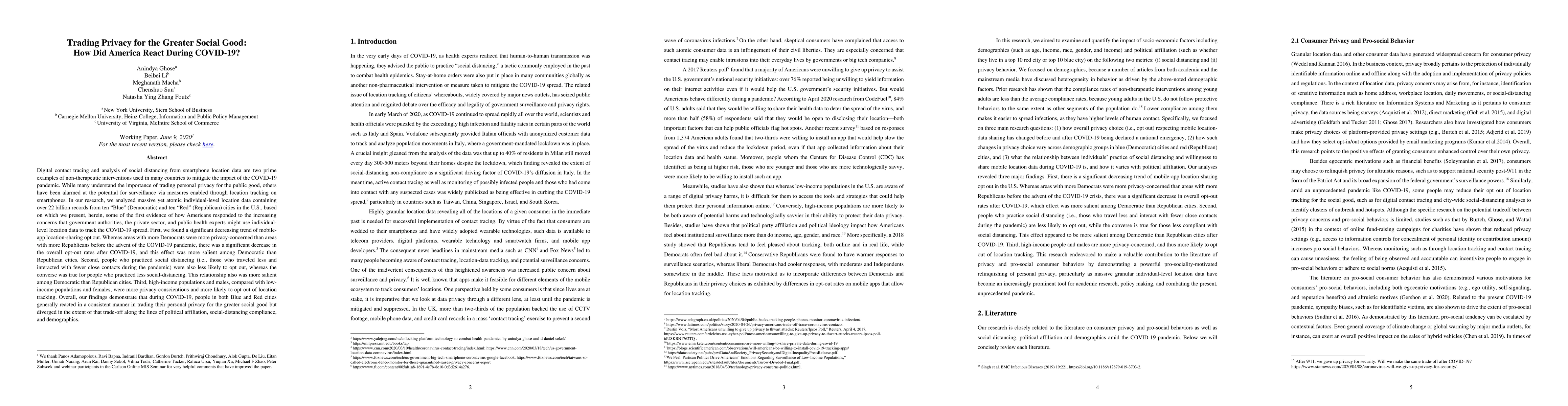 Thumbnail for Trading Privacy for the Greater Social Good: How Did America React
  During COVID-19?
