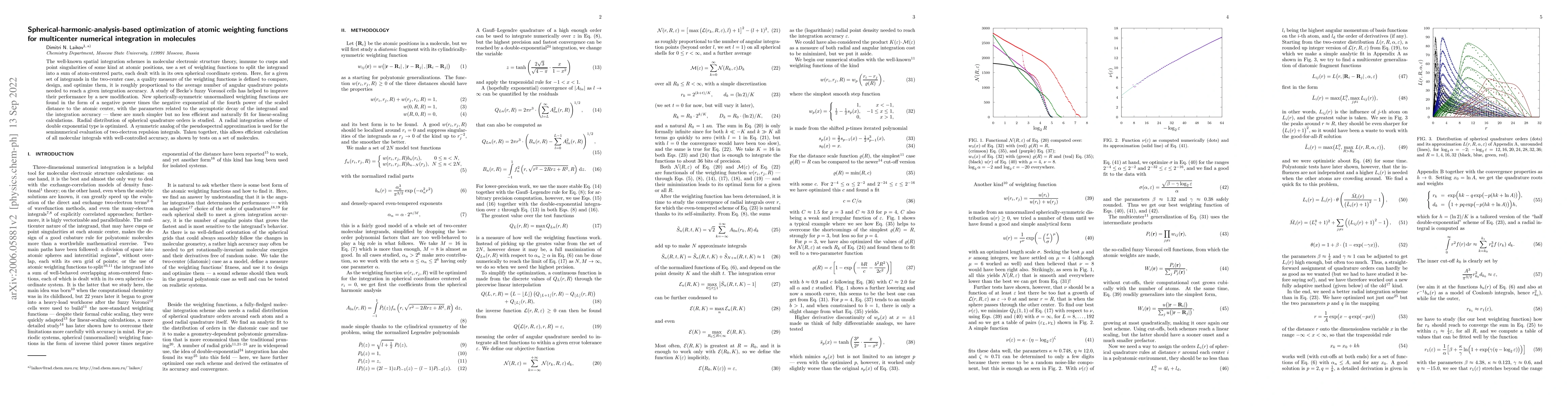 Thumbnail for Spherical-harmonic-analysis-based optimization of atomic weighting
  functions for multicenter numerical integration in molecules