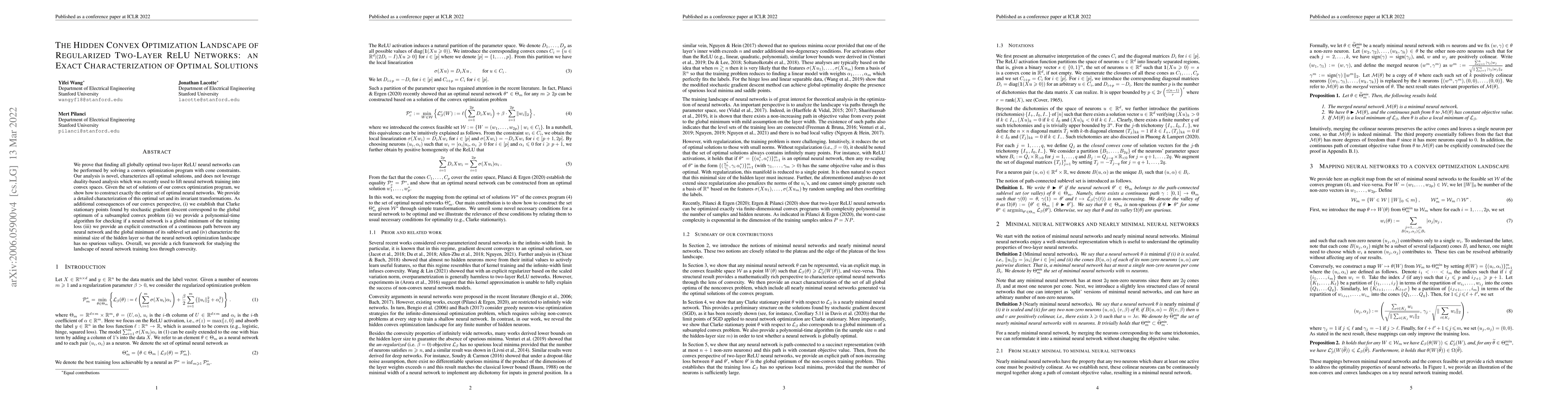 Thumbnail for The Hidden Convex Optimization Landscape of Two-Layer ReLU Neural
  Networks: an Exact Characterization of the Optimal Solutions