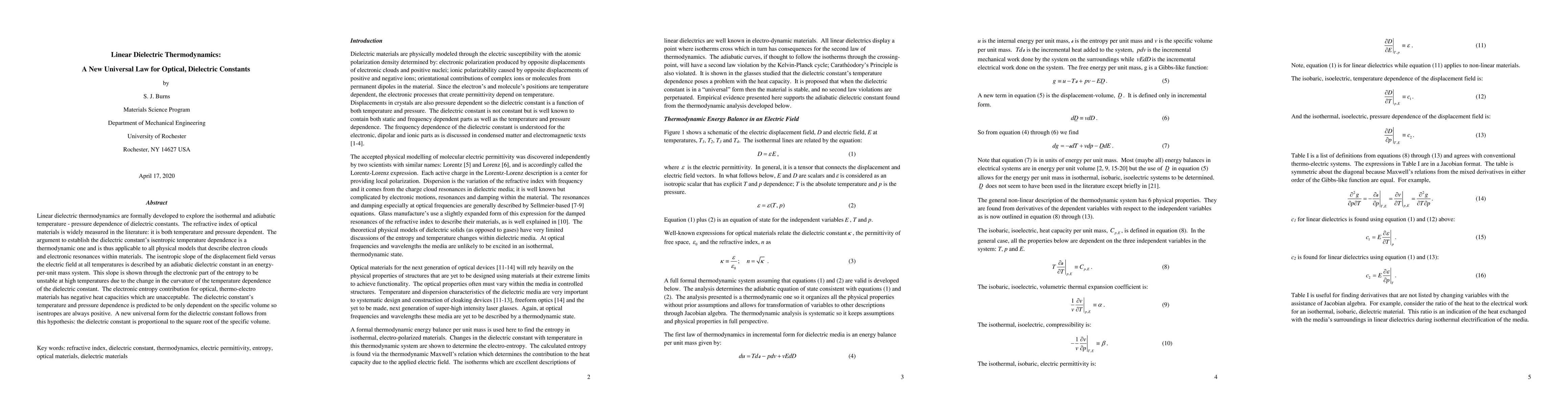 Thumbnail for Linear Dielectric Thermodynamics: A New Universal Law for Optical,
  Dielectric Constants