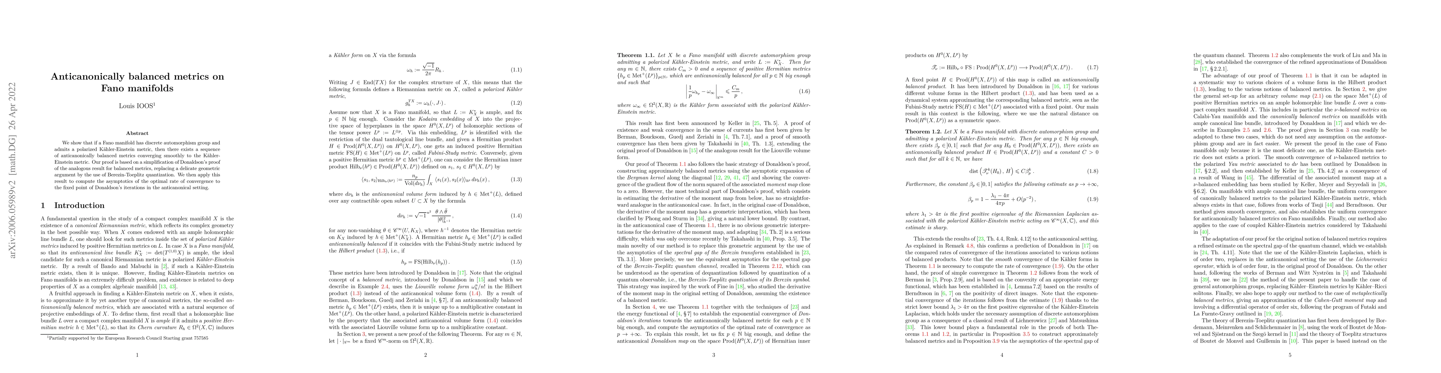 Thumbnail for Anticanonically balanced metrics on Fano manifolds