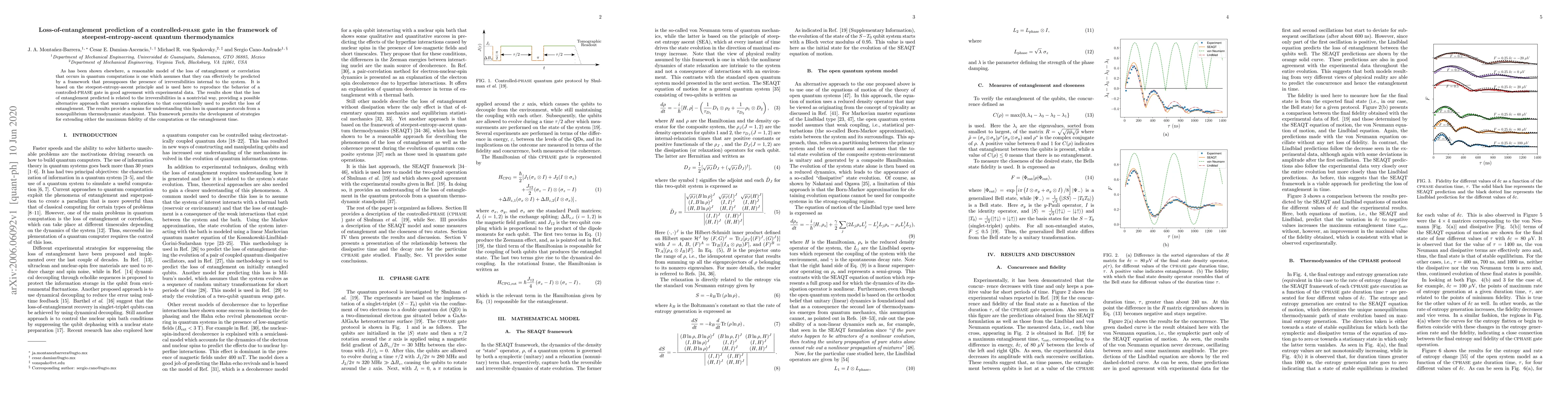 Thumbnail for Loss-of-entanglement prediction of a controlled-PHASE gate in the
  framework of steepest-entropy-ascent quantum thermodynamics