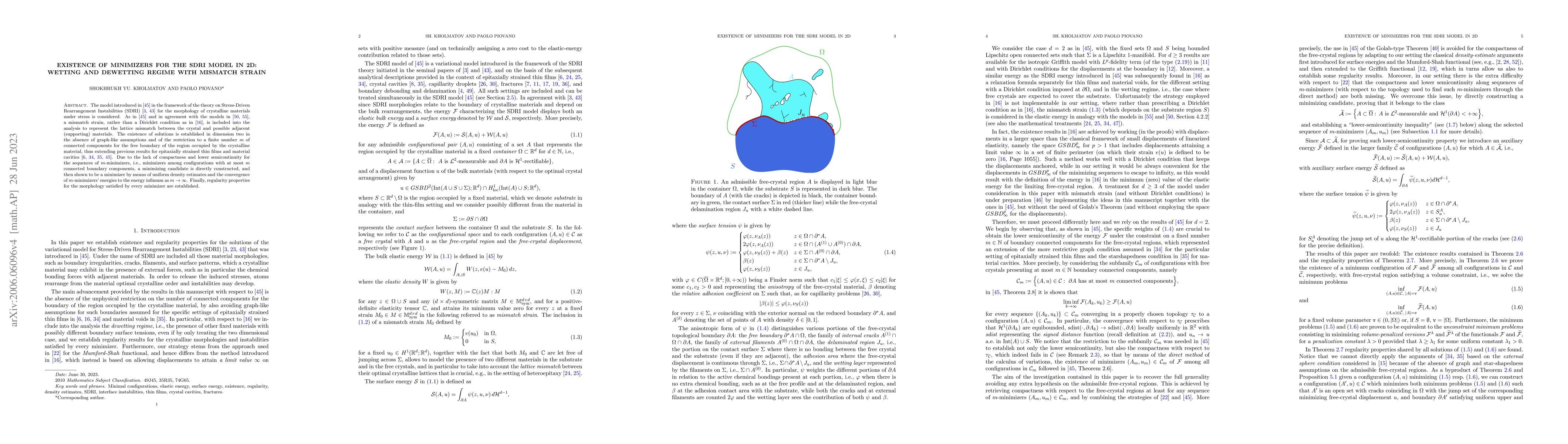 Thumbnail for Existence of minimizers for the SDRI model in 2d: wetting and dewetting
  regime with mismatch strain