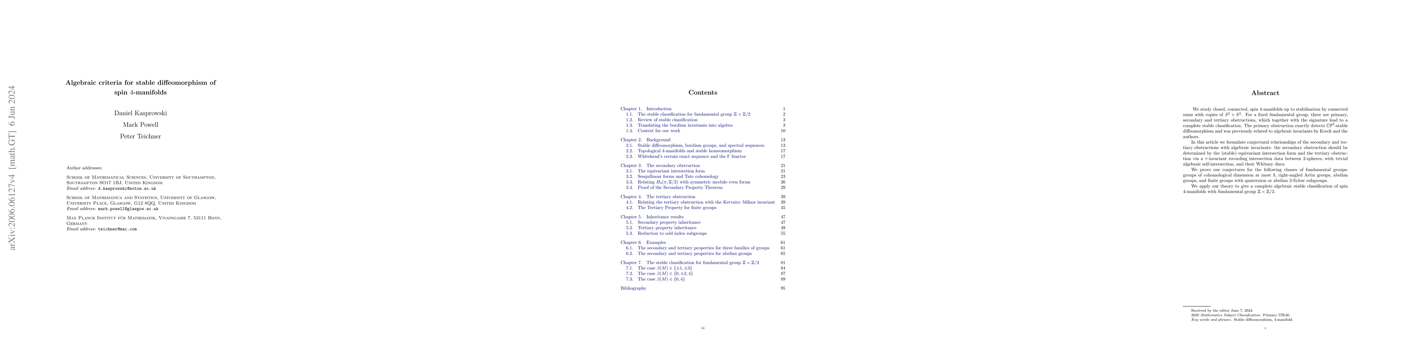 Thumbnail for Algebraic criteria for stable diffeomorphism of spin 4-manifolds