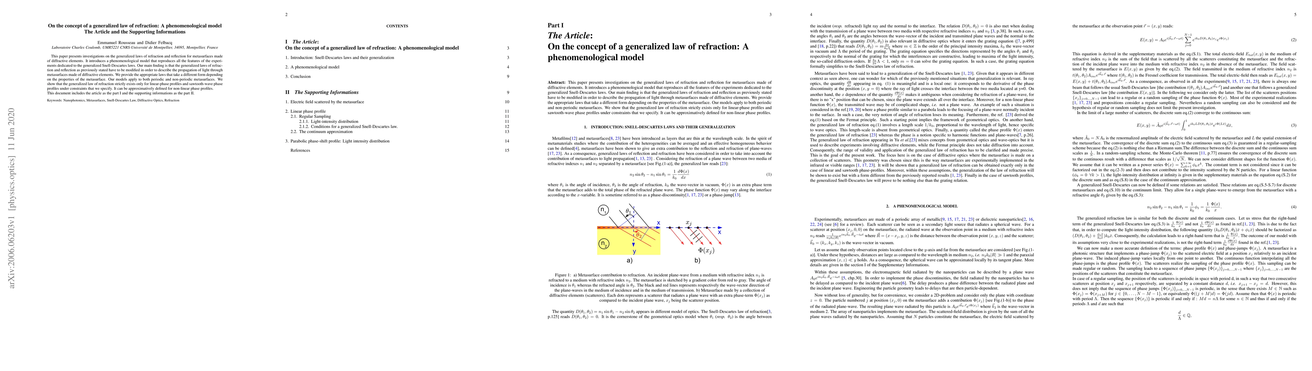 Thumbnail for On the concept of a generalized law of refraction: A phenomenological
  model The Article and the Supporting Informations