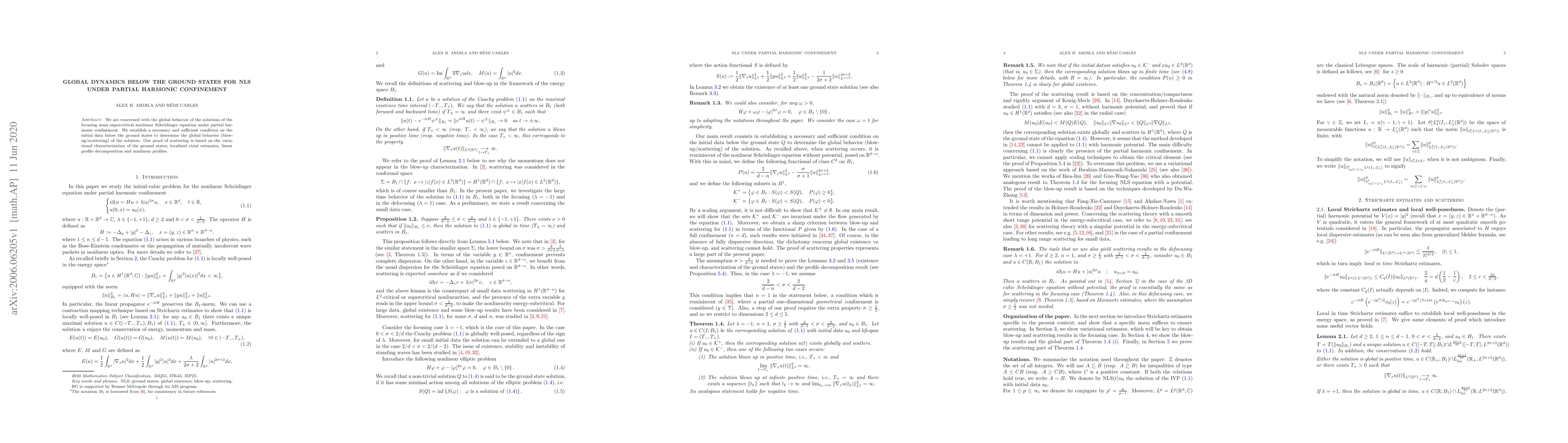 Thumbnail for Global dynamics below the ground states for NLS under partial harmonic
  confinement