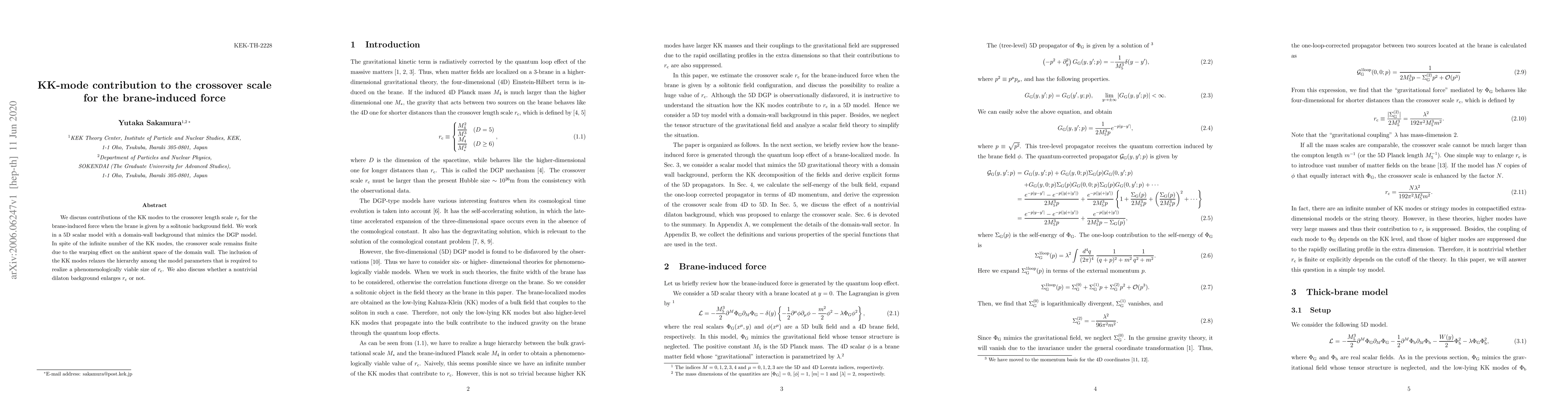 Thumbnail for KK-mode contribution to the crossover scale for the brane-induced force