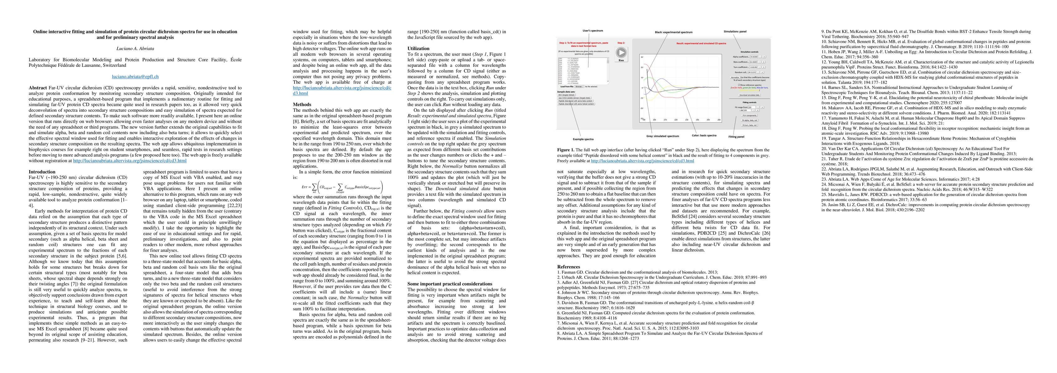 Thumbnail for Online interactive fitting and simulation of protein circular dichroism
  spectra for use in education and for preliminary spectral analysis
