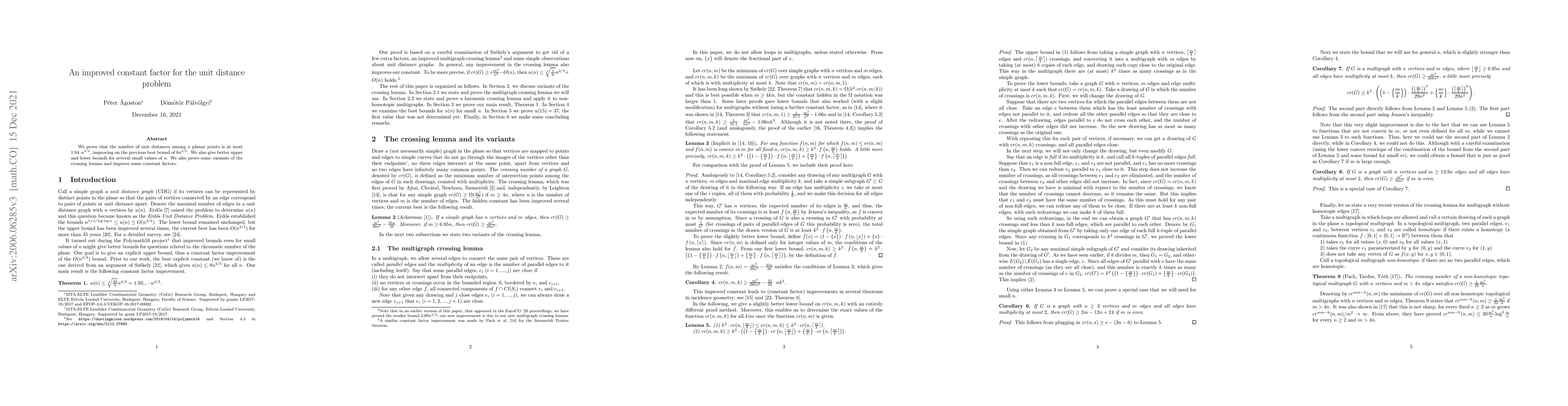 Thumbnail for An improved constant factor for the unit distance problem
