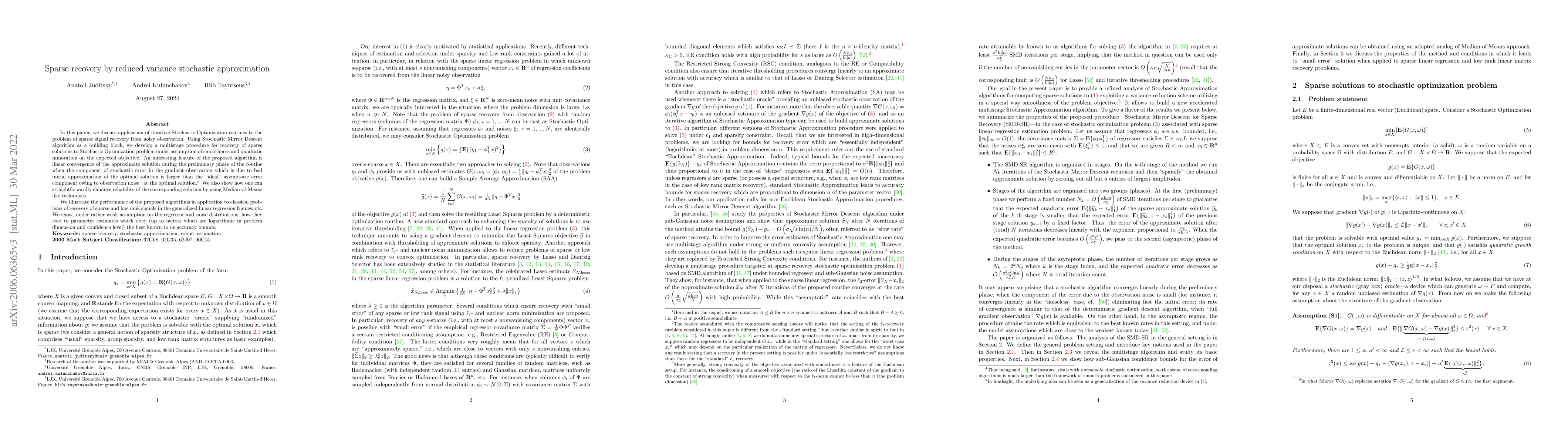 Thumbnail for Sparse recovery by reduced variance stochastic approximation