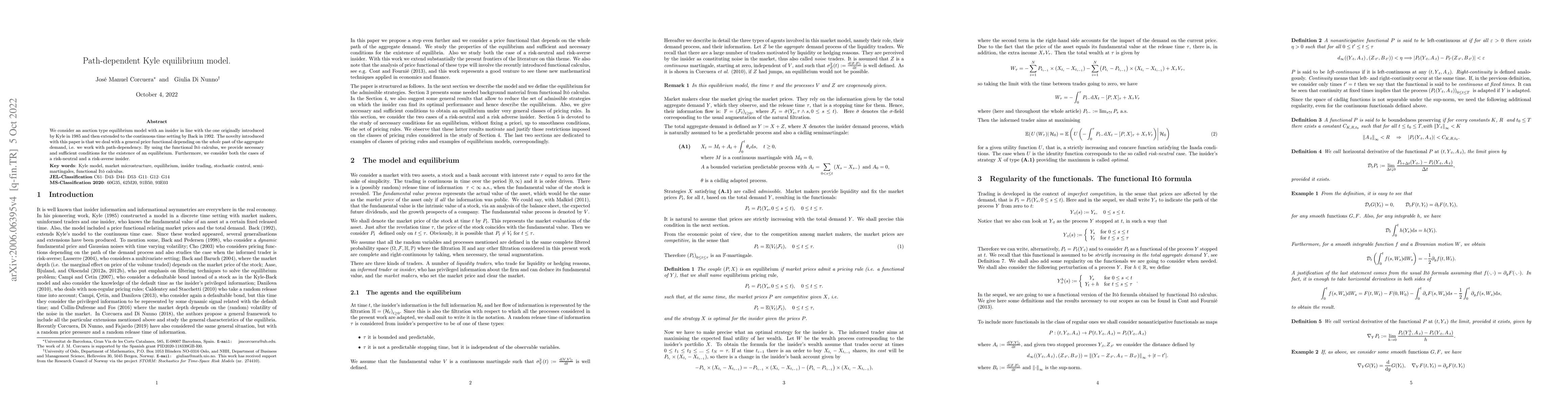 Thumbnail for Path-dependent Kyle equilibrium model