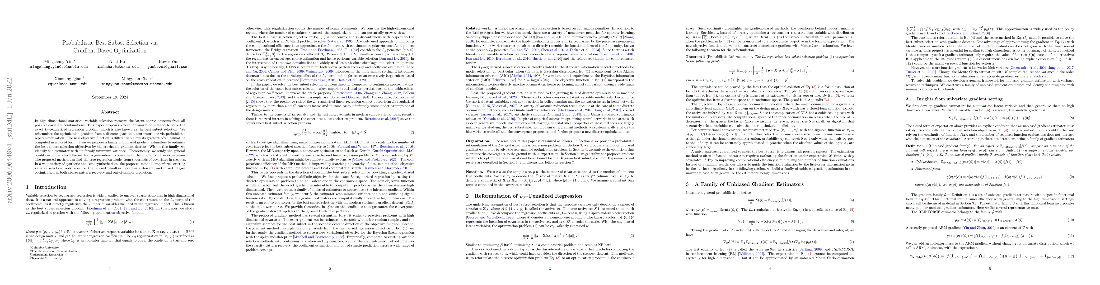 Thumbnail for Probabilistic Best Subset Selection via Gradient-Based Optimization