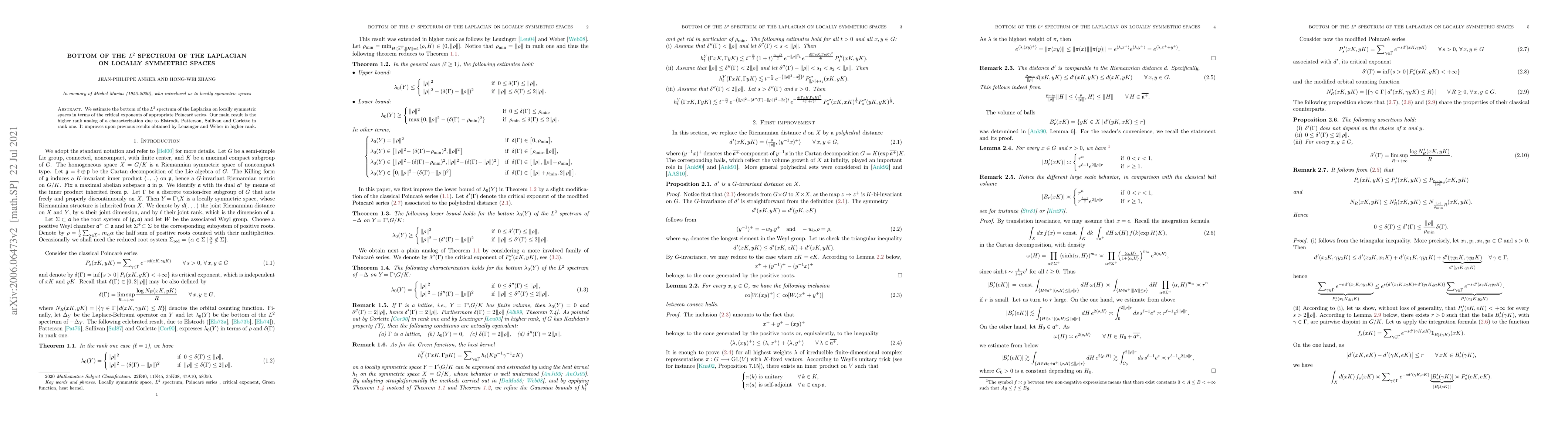 Thumbnail for Bottom of the $L^2$ spectrum of the Laplacian on locally symmetric
  spaces