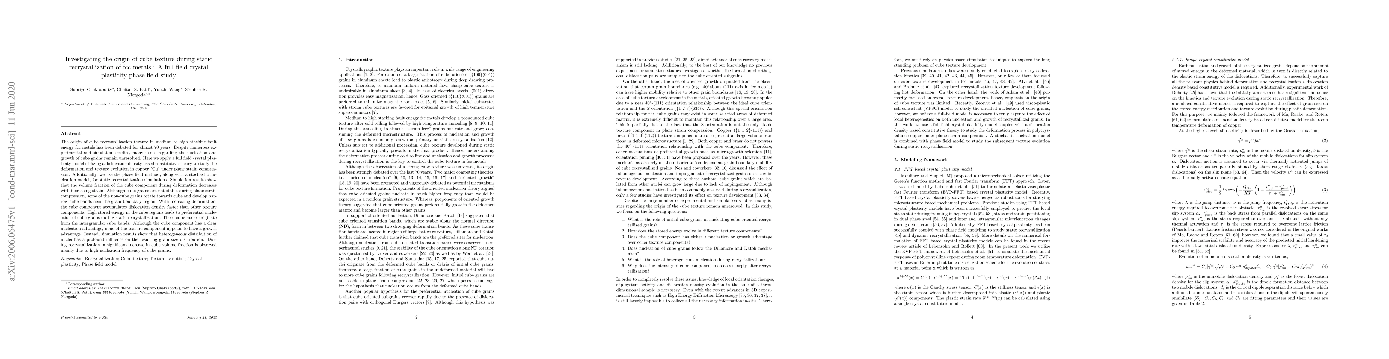 Thumbnail for Investigating the origin of cube texture during static recrystallization
  of fcc metals : A full field crystal plasticity-phase field study