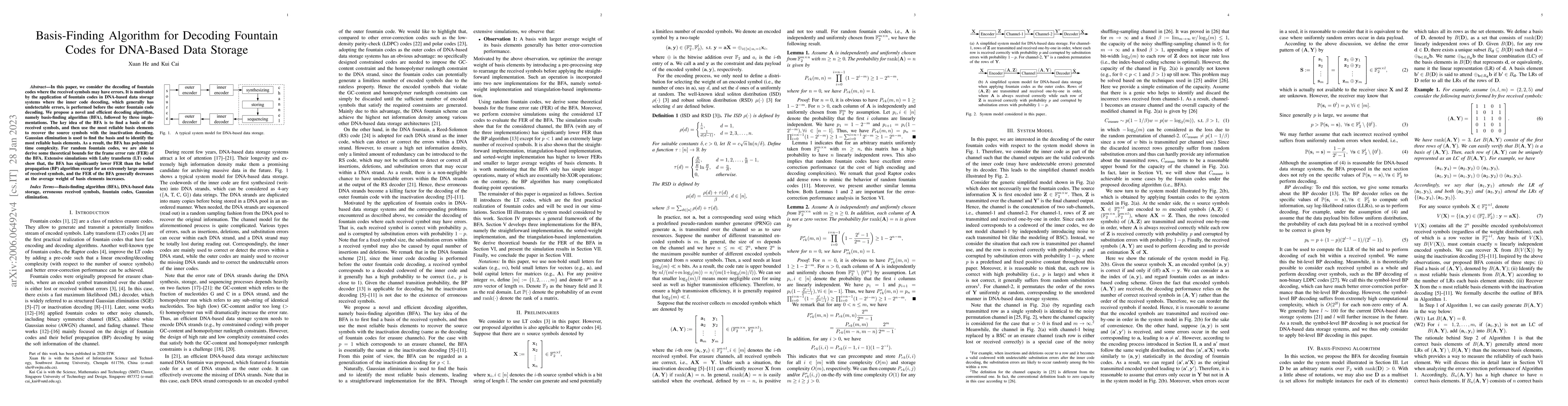 Thumbnail for Basis-Finding Algorithm for Decoding Fountain Codes for DNA-Based Data
  Storage