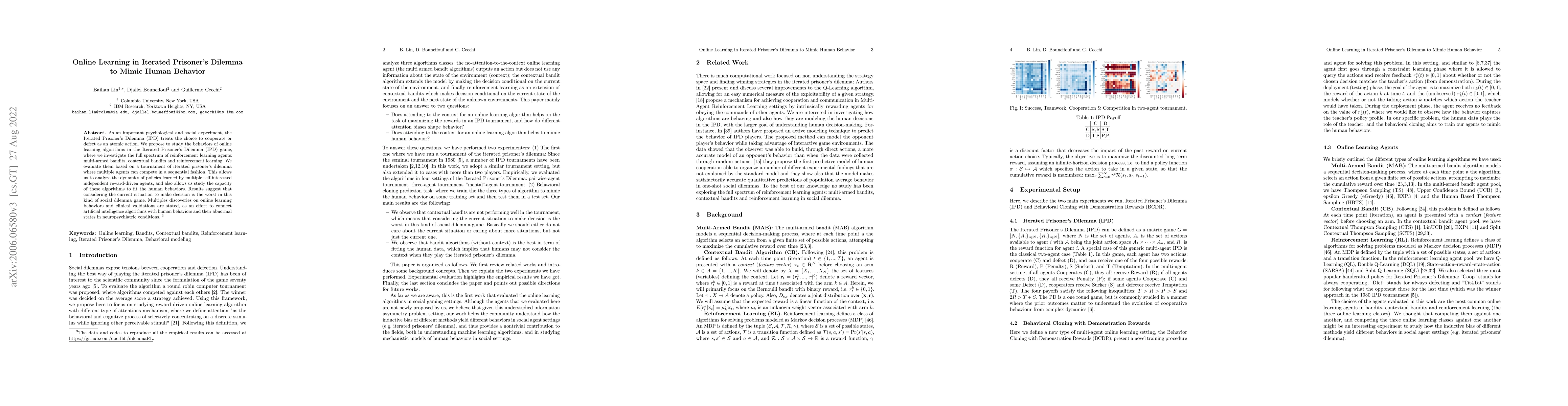 Thumbnail for Online Learning in Iterated Prisoner's Dilemma to Mimic Human Behavior
