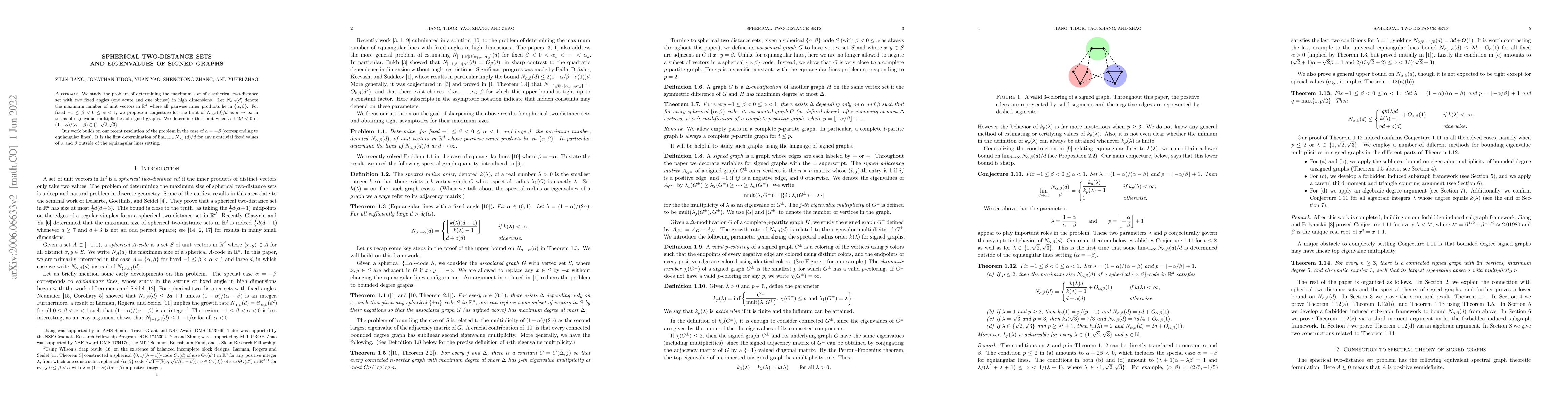 Thumbnail for Spherical two-distance sets and eigenvalues of signed graphs
