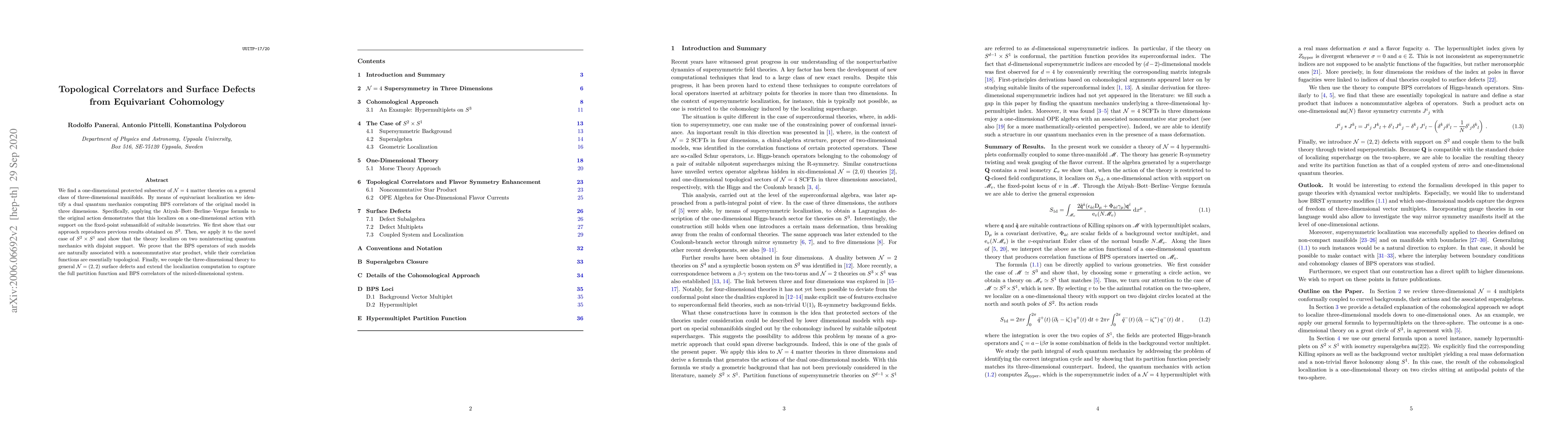 Thumbnail for Topological Correlators and Surface Defects from Equivariant Cohomology