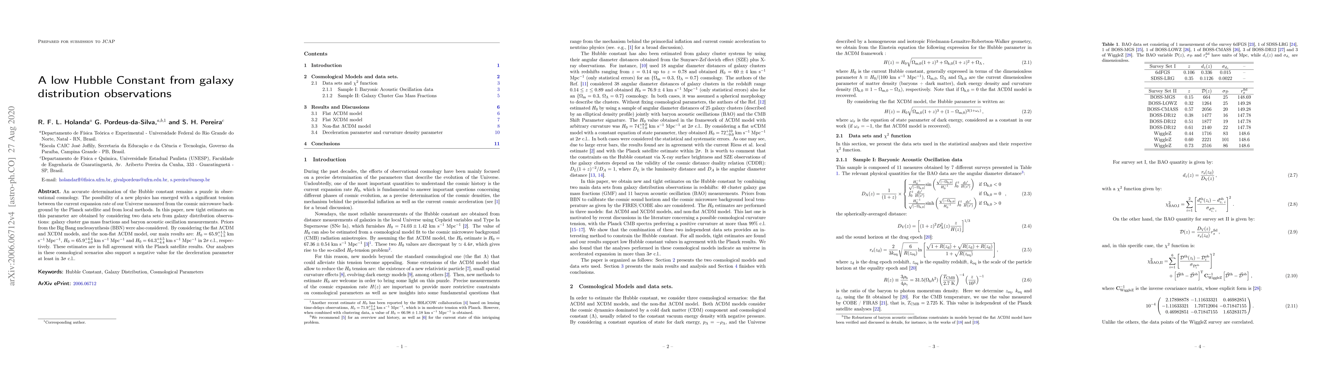 Thumbnail for A low Hubble Constant from galaxy distribution observations
