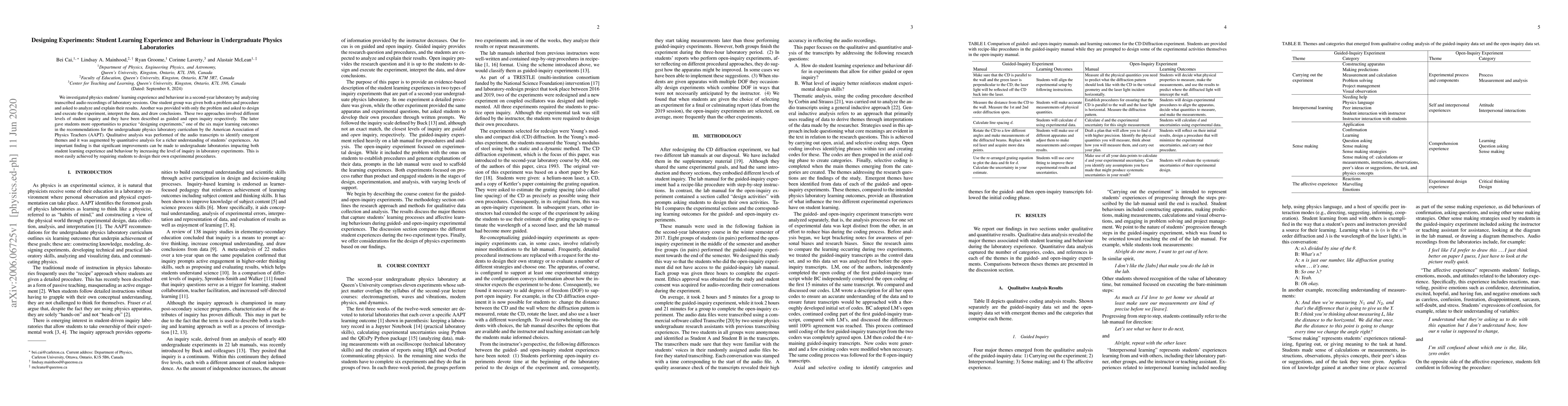 Thumbnail for Designing Experiments: Student Learning Experience and Behaviour in
  Undergraduate Physics Laboratories