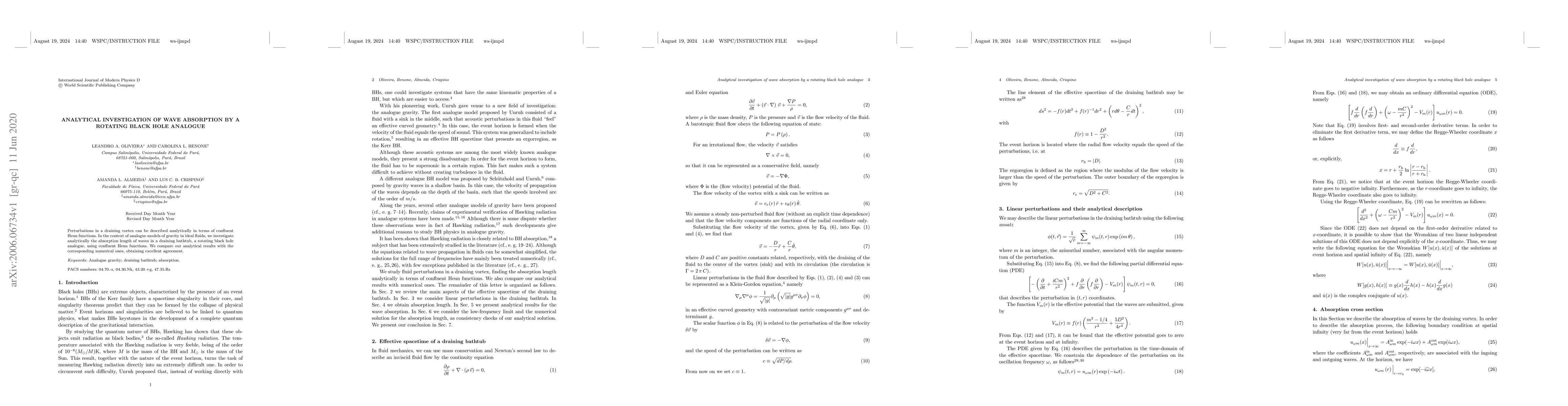 Thumbnail for Analytical investigation of wave absorption by a rotating black hole
  analogue