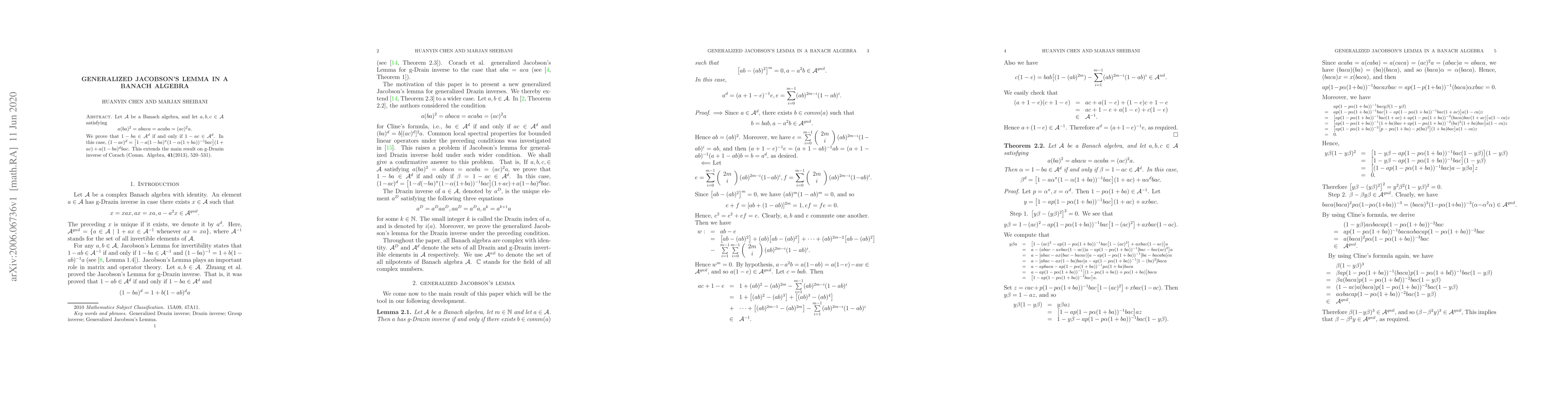Thumbnail for Generalized Jacobson's lemma in a Banach algebra