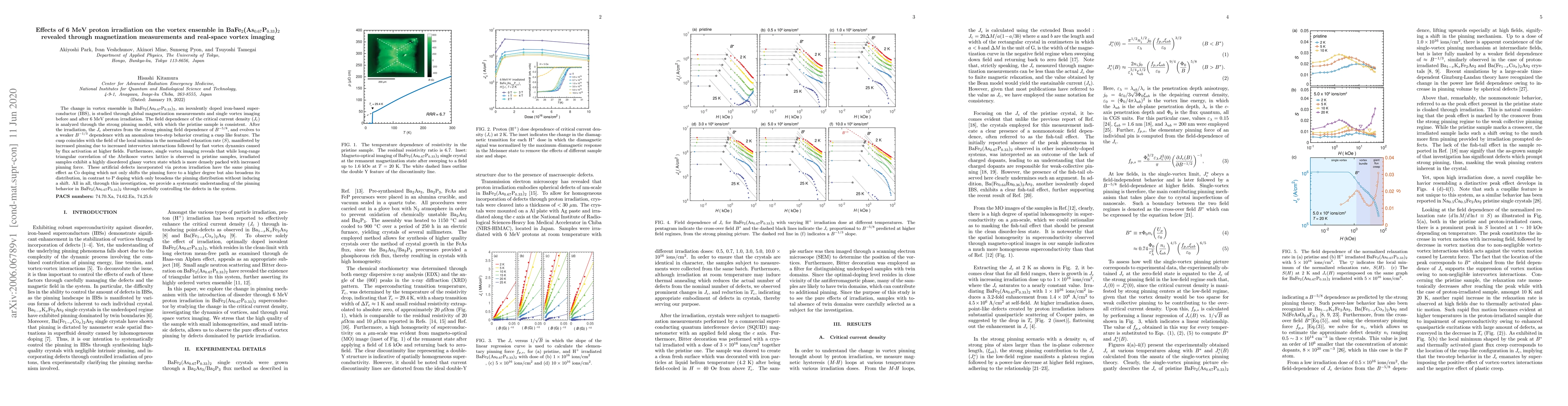 Thumbnail for Effects of 6 MeV proton irradiation on the vortex ensemble in
  BaFe$_{2}$(As$_{0.67}$P$_{0.33}$)$_2$ revealed through magnetization
  measurements and real-space vortex imaging