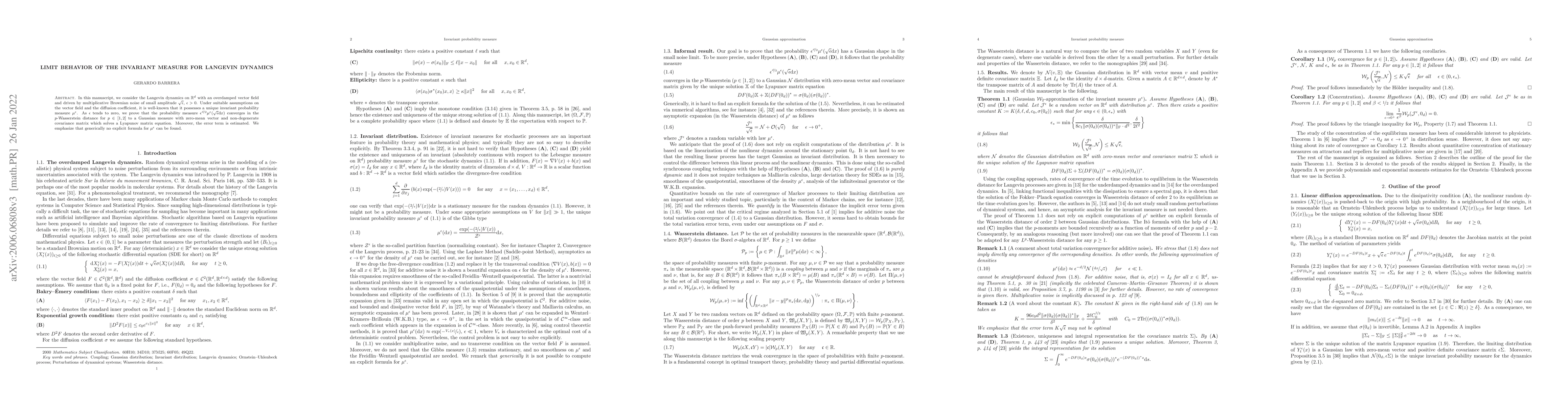 Thumbnail for Limit behavior of the invariant measure for Langevin dynamics