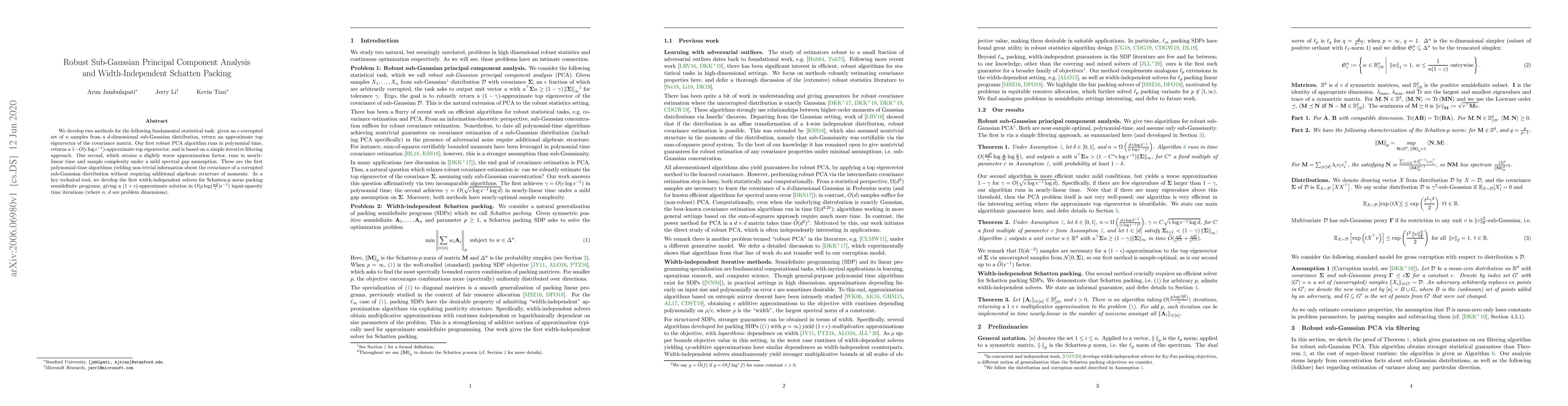 Thumbnail for Robust Sub-Gaussian Principal Component Analysis and Width-Independent
  Schatten Packing