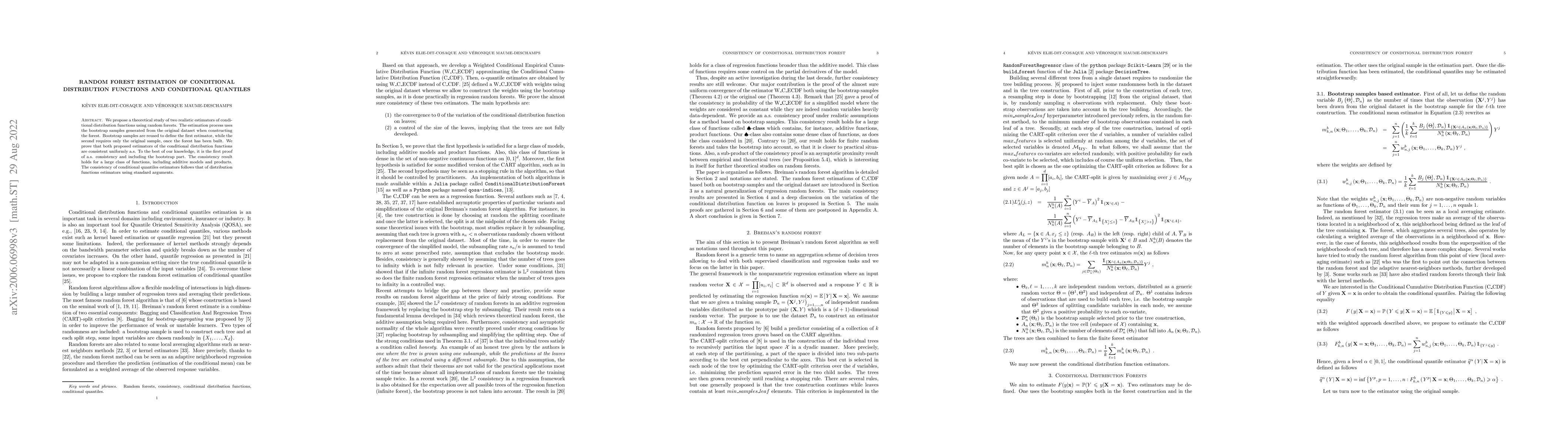 Thumbnail for Random forest estimation of conditional distribution functions and
  conditional quantiles