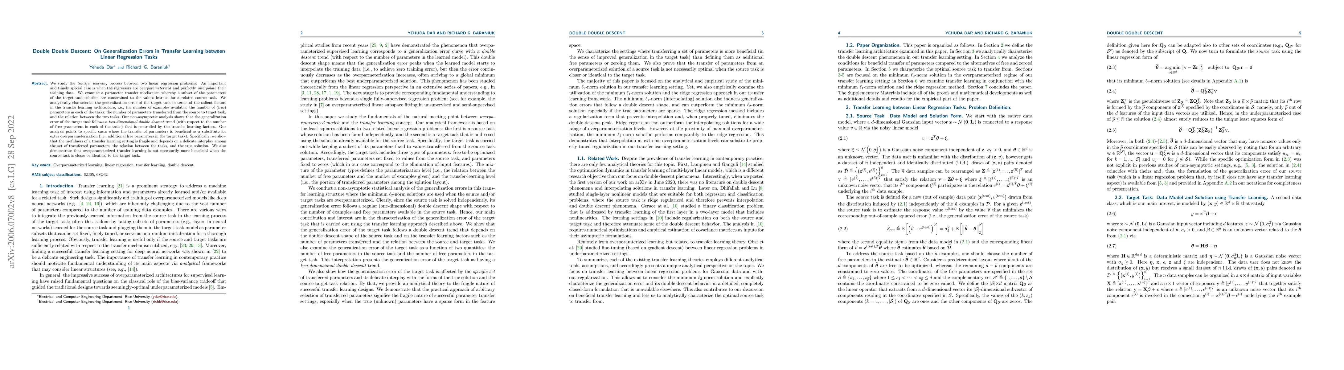 Thumbnail for Double Double Descent: On Generalization Errors in Transfer Learning
  between Linear Regression Tasks