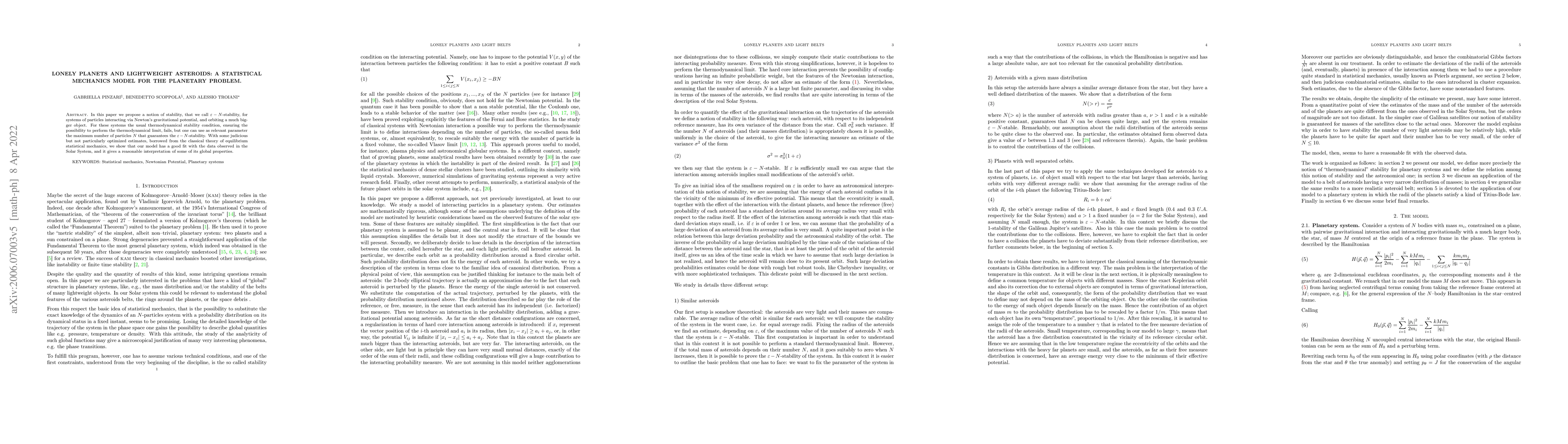 Thumbnail for Lonely planets and light belts: the Statistical Mechanics of
  Gravitational Systems