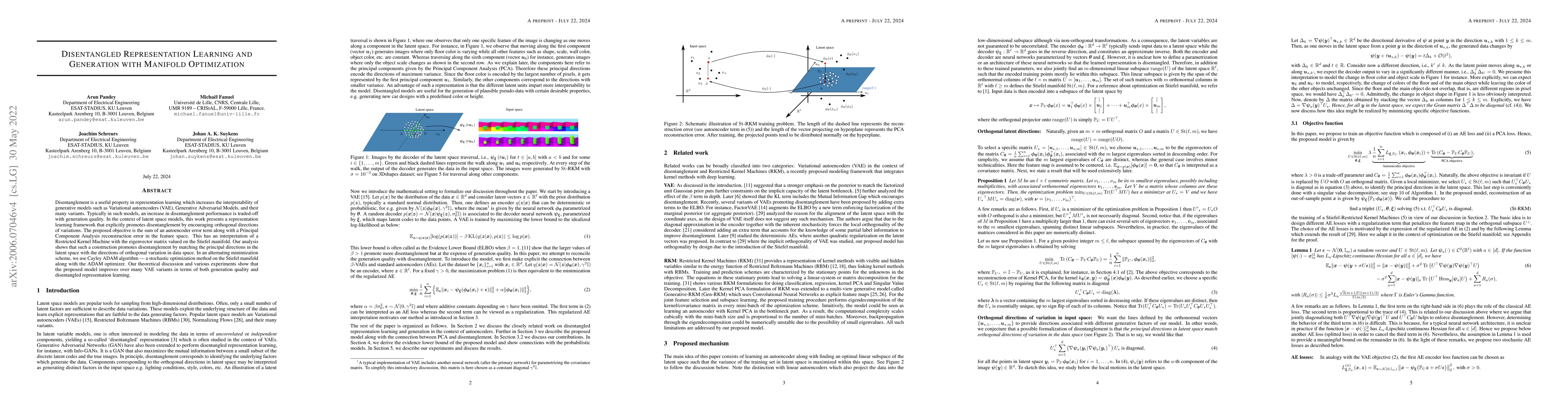 Thumbnail for Disentangled Representation Learning and Generation with Manifold
  Optimization