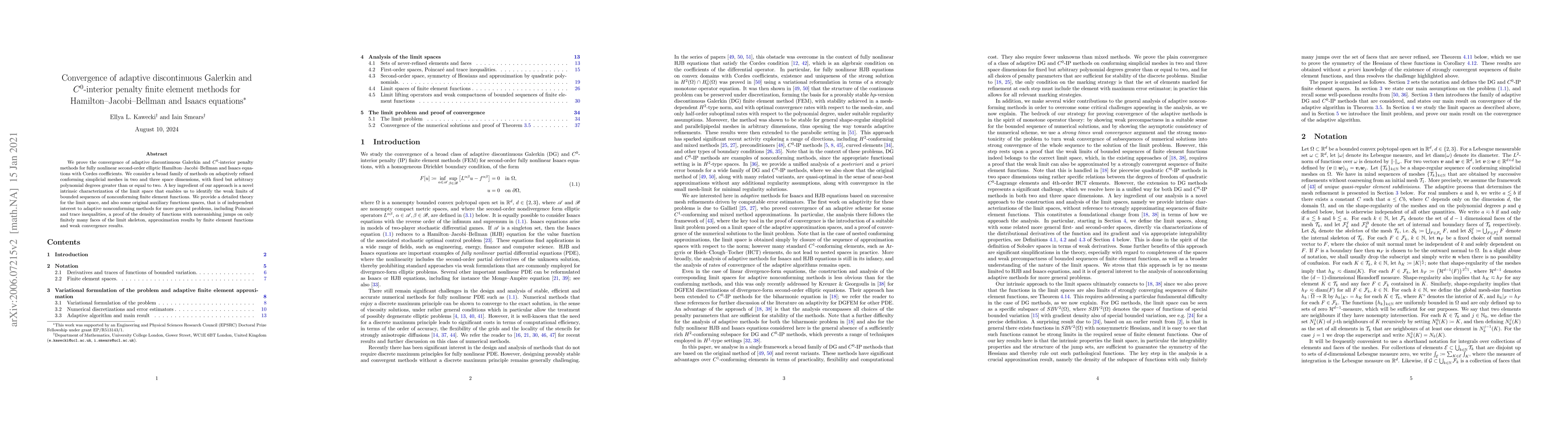 Thumbnail for Convergence of adaptive discontinuous Galerkin and $C^0$-interior
  penalty finite element methods for Hamilton--Jacobi--Bellman and Isaacs
  equations