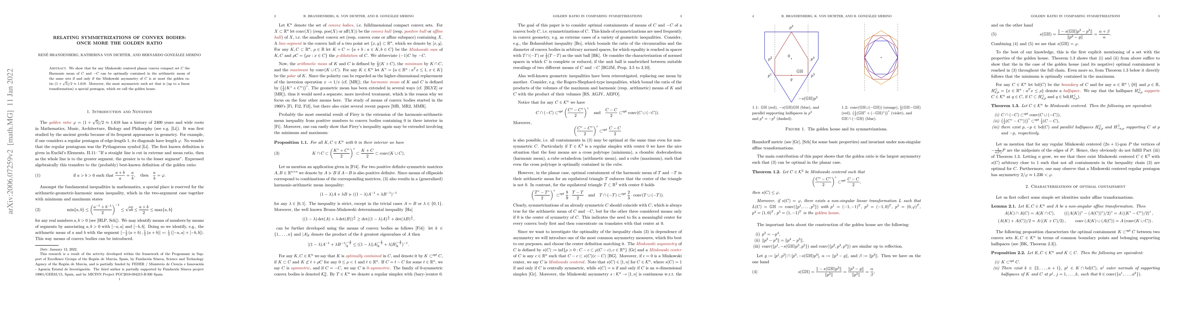 Thumbnail for Relating Symmetrizations of Convex Bodies: Once More the Golden Ratio