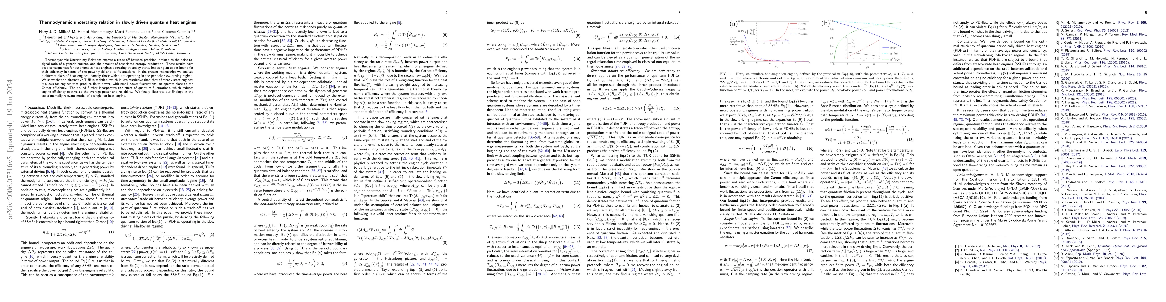 Thumbnail for Thermodynamic uncertainty relation in slowly driven quantum heat engines