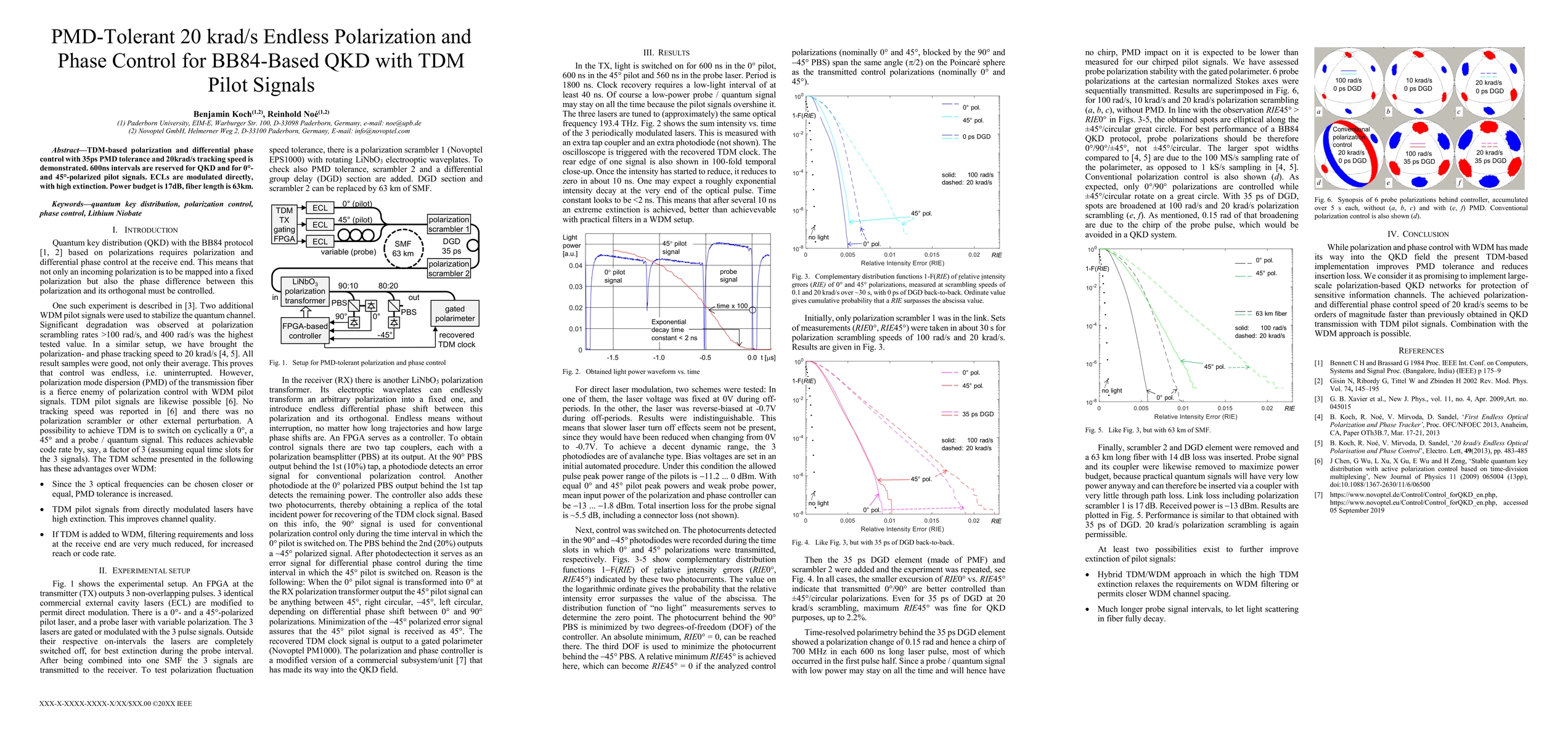 Thumbnail for PMD-Tolerant 20 krad/s Endless Polarization and Phase Control for
  BB84-Based QKD with TDM Pilot Signals