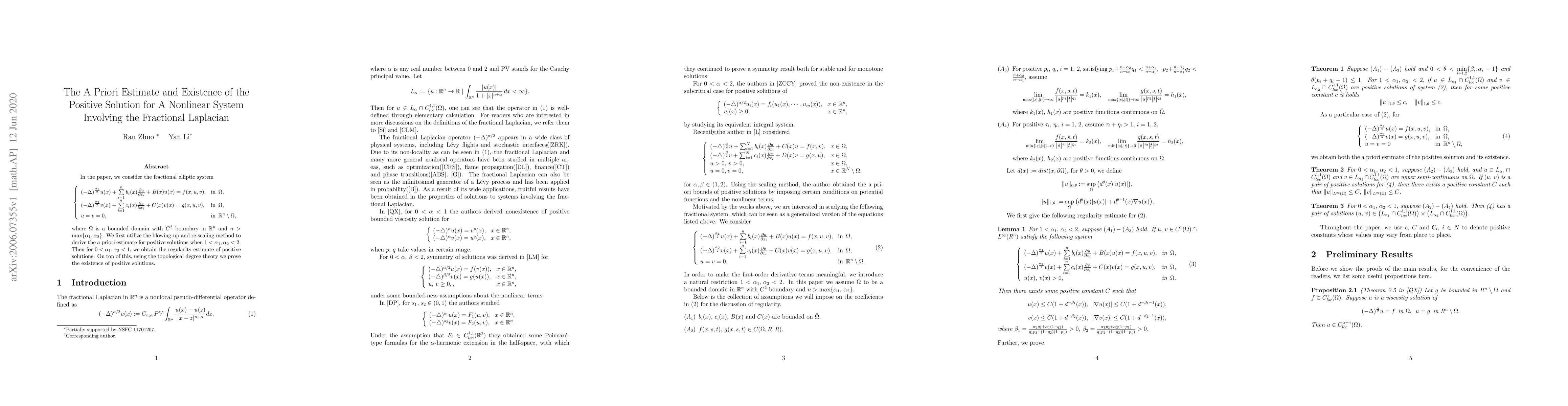 Thumbnail for The A Priori Estimate and Existence of the Positive Solution for A
  Nonlinear System Involving the Fractional Laplacian