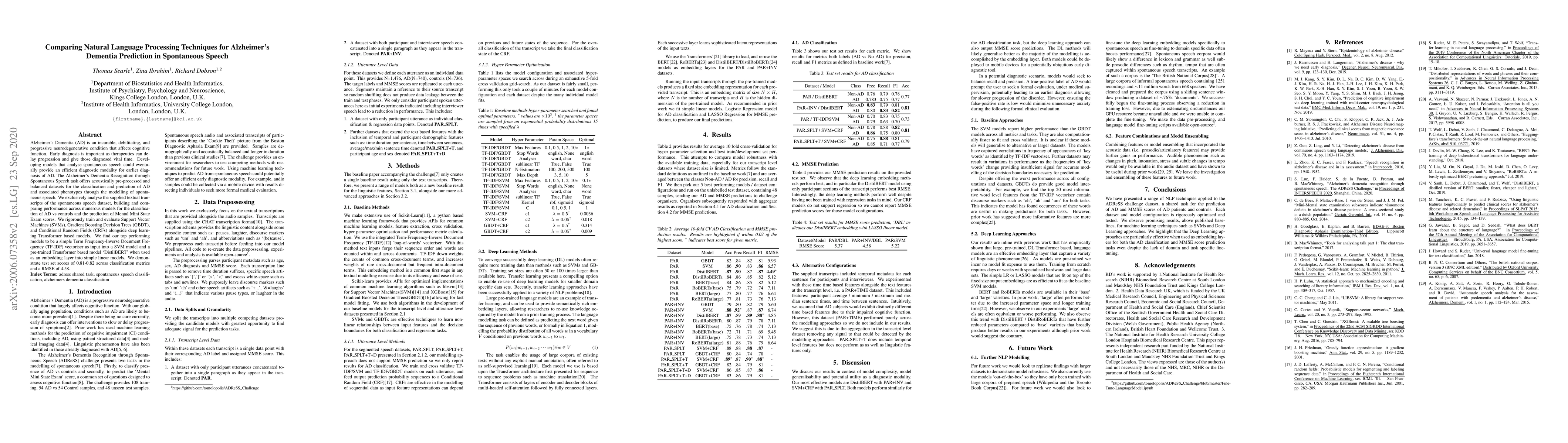 Thumbnail for Comparing Natural Language Processing Techniques for Alzheimer's
  Dementia Prediction in Spontaneous Speech