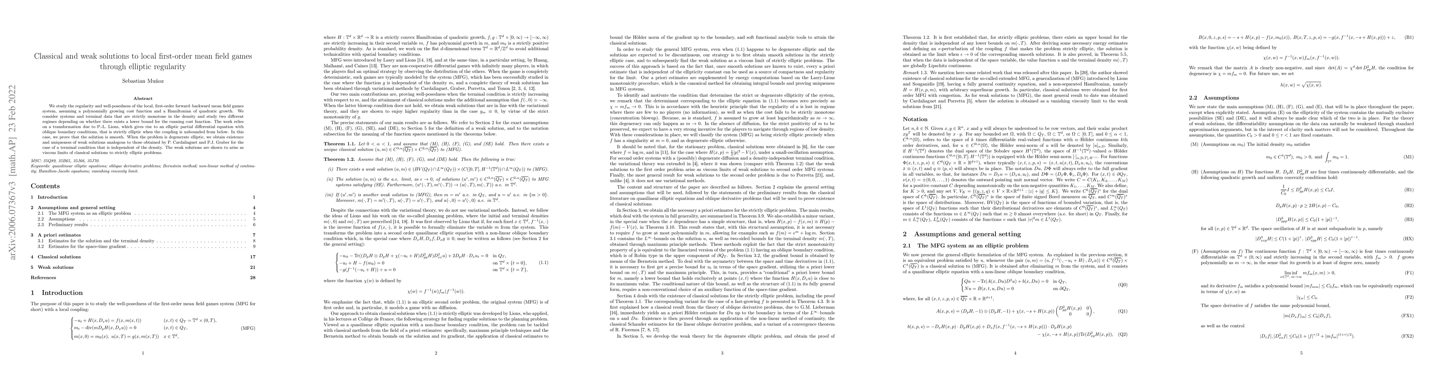 Thumbnail for Classical and weak solutions to local first-order mean field games
  through elliptic regularity