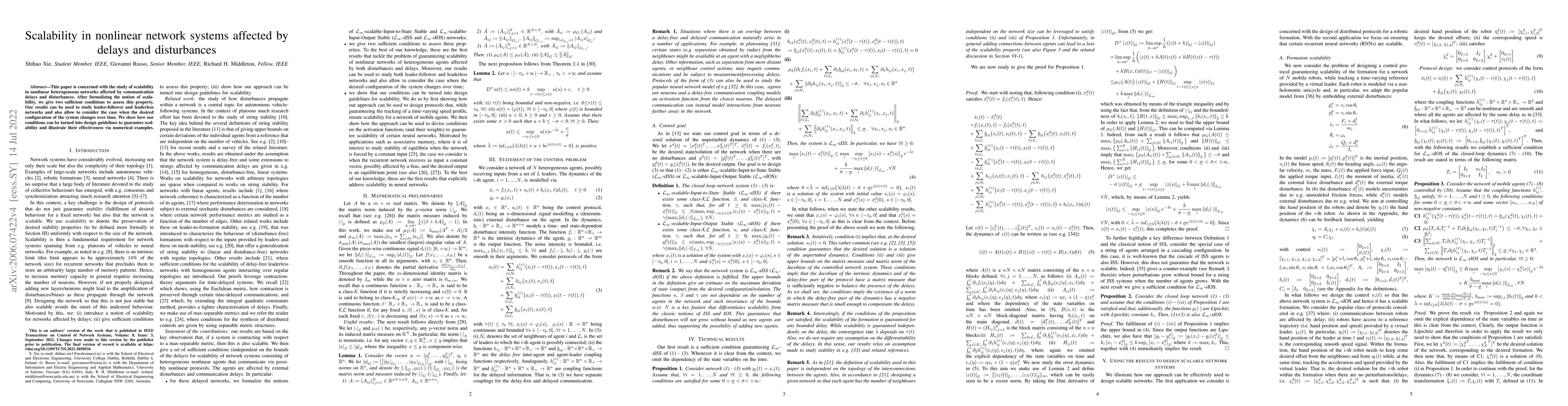 Thumbnail for Scalability in nonlinear network systems affected by delays and
  disturbances