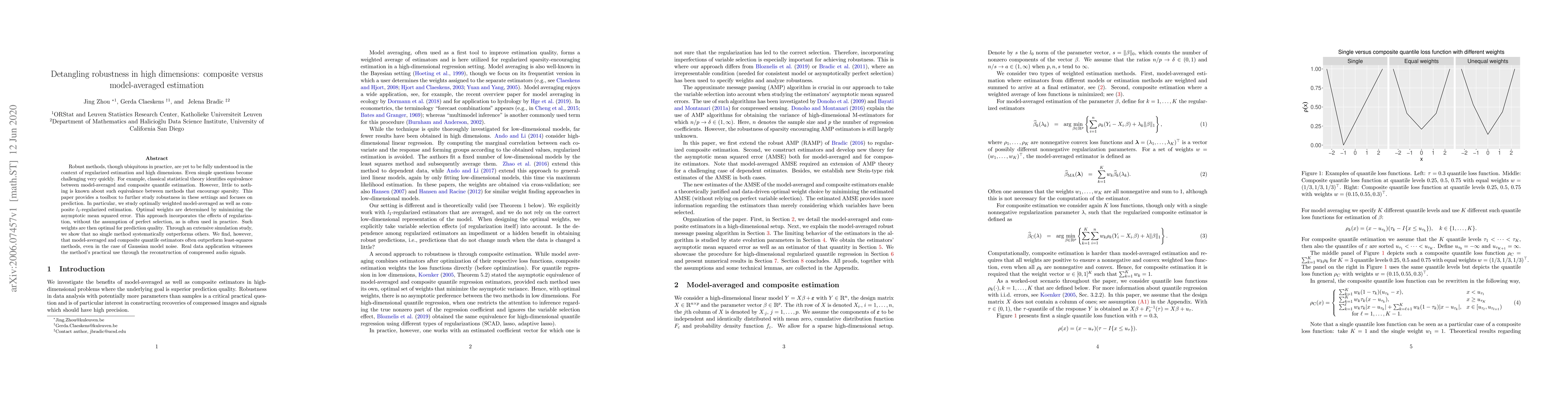 Thumbnail for Detangling robustness in high dimensions: composite versus
  model-averaged estimation
