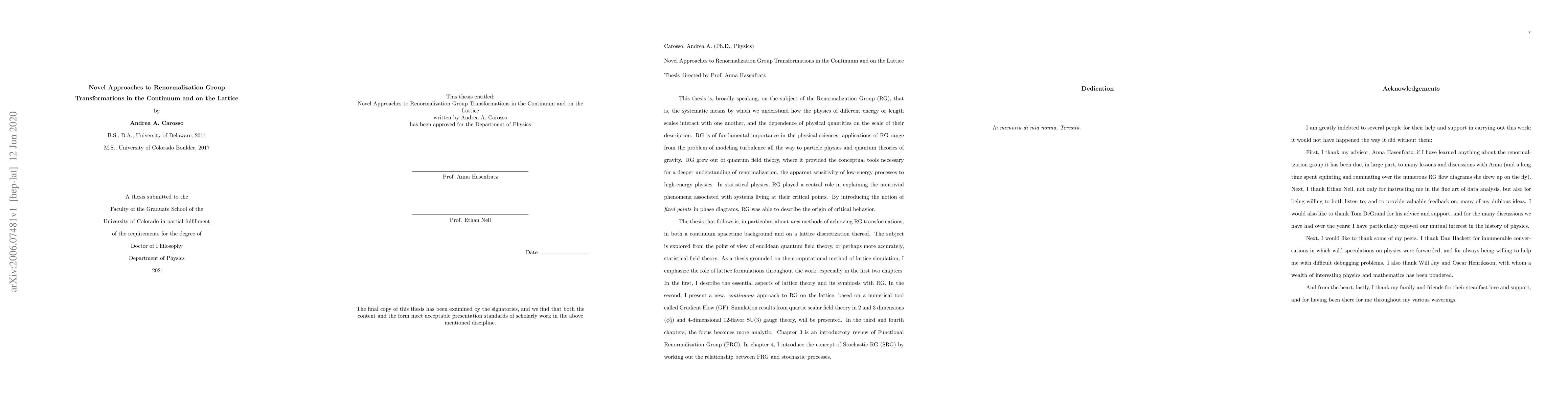Thumbnail for Novel Approaches to Renormalization Group Transformations in the
  Continuum and on the Lattice